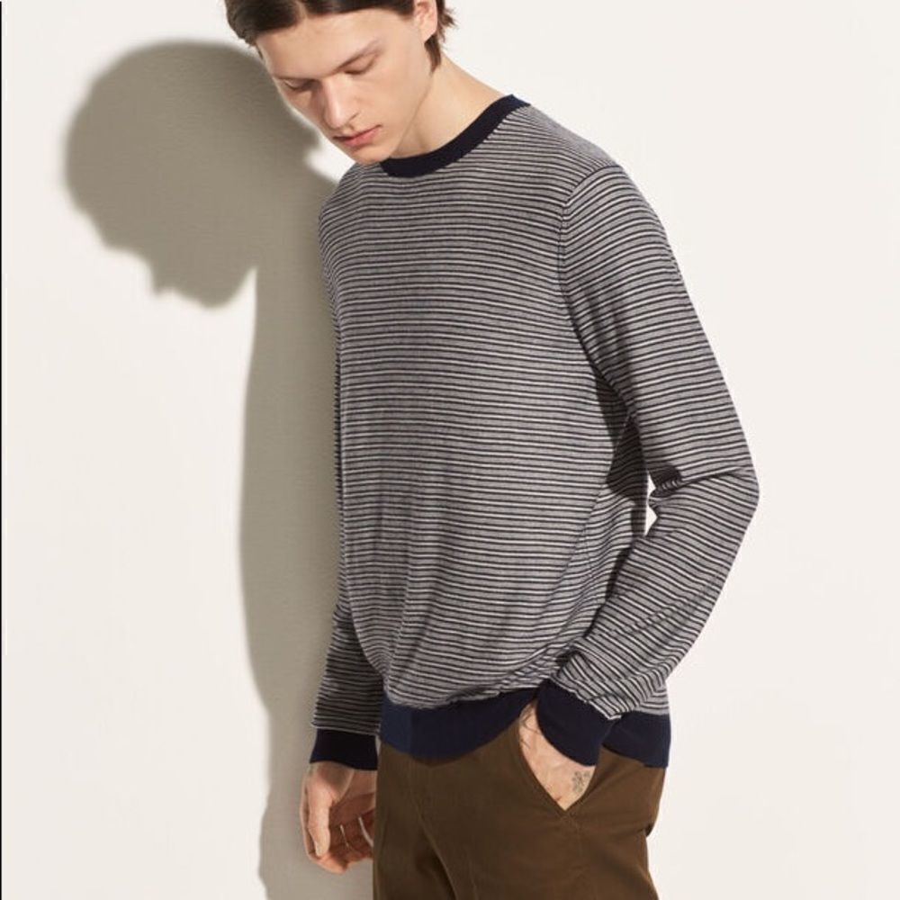 Vince Striped Wool & Cashmere Crew Sweater Size XL